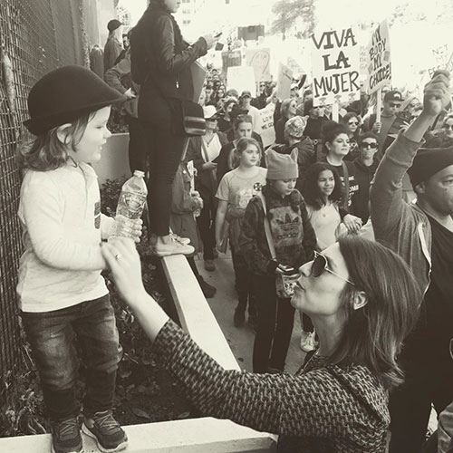 Anna Bakalis with her son at the Women's March in Los Angeles Anna Bakalis with her son at the Women's March in Los Angeles